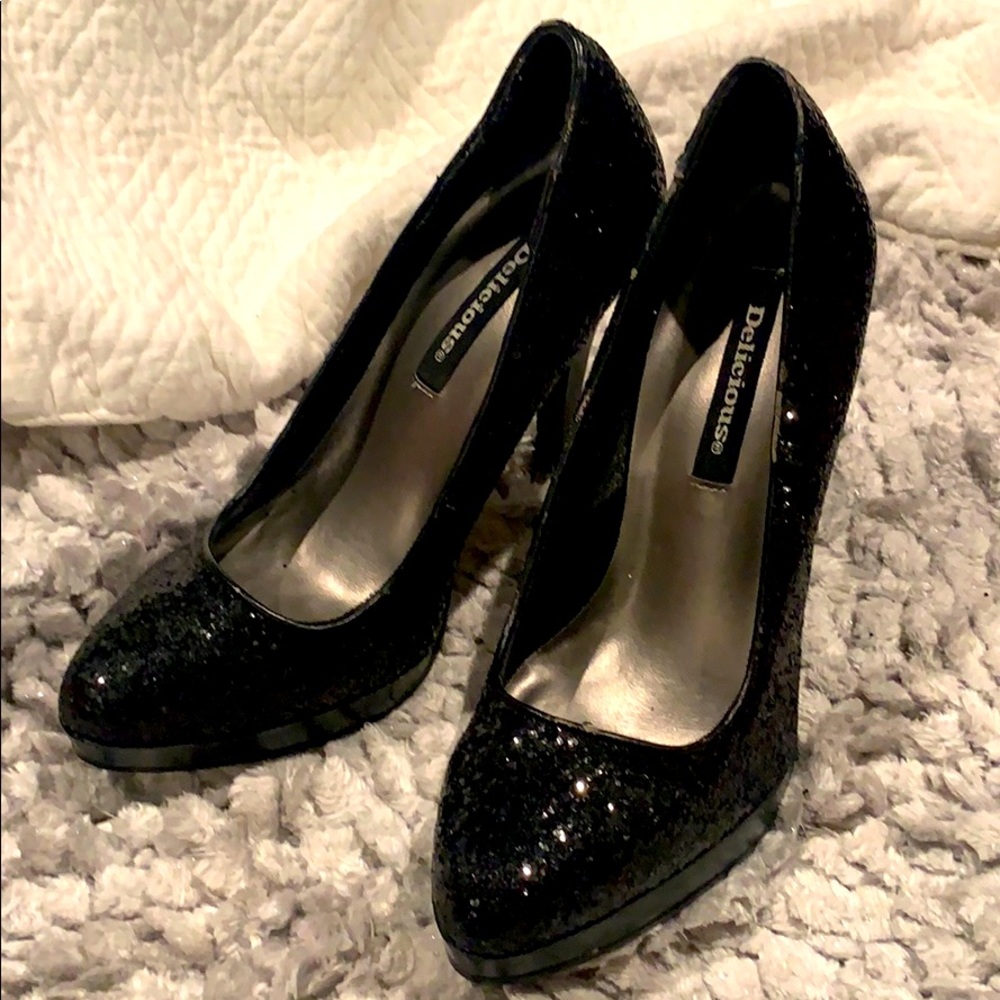 Black glitter heels. 6.5